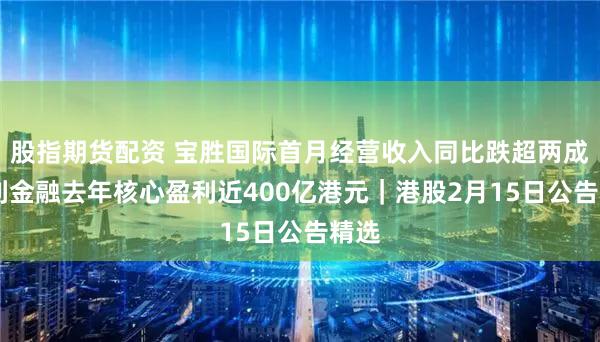 股指期货配资 宝胜国际首月经营收入同比跌超两成 宏利金融去年核心盈利近400亿港元｜港股2月15日公告精选