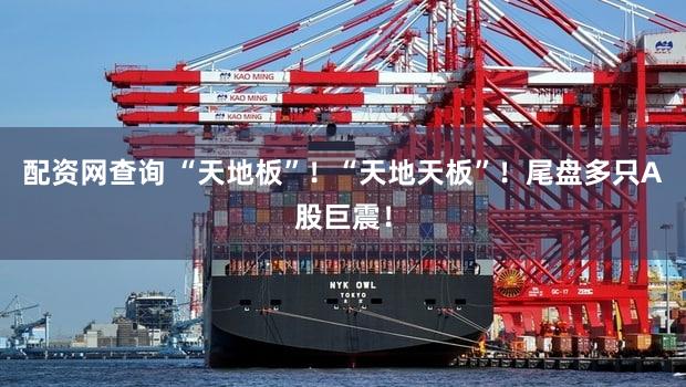 配资网查询 “天地板”！“天地天板”！尾盘多只A股巨震！